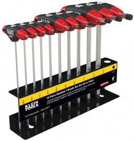 Klein Tools JTH610E Jeu de 10 cl&amp;eacute;s hexagonales SAE &amp;agrave; manche en T avec support, 15,2 cm-