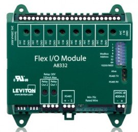 Leviton A8332-8FD Flex I/O Module, 8 Inputs, 2 Digital Outputs, Modbus-