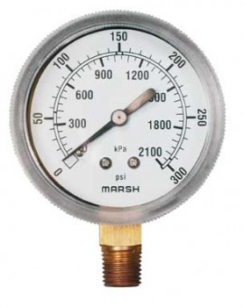 Marsh J4618 General Service Gauge, 2.5&amp;quot; Dial, 30&amp;quot; Hg Vac to 150 psi, 1/4&amp;quot; NPT Lower-
