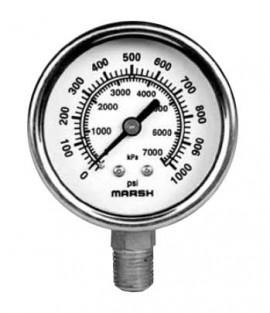 Marsh J7642P Manom&amp;egrave;tre pour service s&amp;eacute;v&amp;egrave;re, 0 &amp;agrave; 30 psi, alliage de cuivre, 1/4&amp;quot; NPT inf&amp;eacute;rieur-