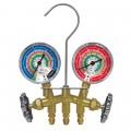 Mastercool 32661-MR 2-Way Commercial Metric Brass Manifold Gauge Set with 3 x 60&amp;quot; standard hoses, ball valve-