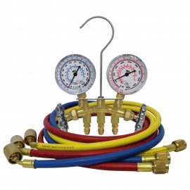 Mastercool 35636 Brass Manifold Gauge Set with 3 x 36&amp;quot; hoses, shut-off valve fitting-