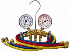 Mastercool 37636-MR 2-Way Commercial Manifold Metric Gauge Set with 3 x 36&amp;quot; hoses, auto shut-off hoses-