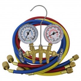 Mastercool 37772 Ensemble de manom&amp;egrave;tres en laiton avec boyaux de 0.08 x 1.83 m, raccord de soupape d'arr&amp;ecirc;t-