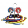 Mastercool 51136 2-Way Aluminum Manifold Gauge Set with 36" barrier hoses, standard 1/4" SAE fittings, R454B, R410A, and R32-
