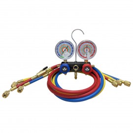Mastercool 54361 2-Way Aluminum Manifold Gauge Set with 60" barrier hoses with ball valves, R404A, R407C, R507A, R134a-