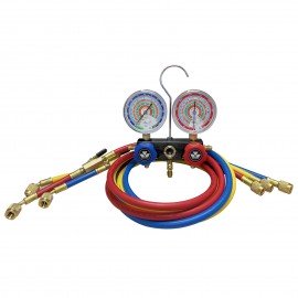 Mastercool 54361 2-Way Aluminum Manifold Gauge Set with 60" barrier hoses with ball valves, R404A, R407C, R507A, R134a-
