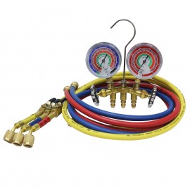 Mastercool 59261 2-Way Brass Manifold Gauge Set with 60&quot; R410A hoses with ball valve control, 1/4&quot; SAE fittings, R410A, R22, R404A-