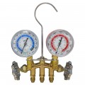 Mastercool 80103-MG 2-Valve Metric Brass Manifold with &amp;frac12;&amp;quot; ACME-M fittings and gauge guards-