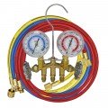 Mastercool 80136-M R134a 2-Way Brass Manifold Metric Gauge Set with 3 x 36&amp;quot; hoses, 3-&amp;frac18;&amp;quot; gauges-
