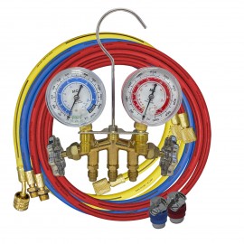 Mastercool 83172-M 2-Way Brass Manifold Gauge Set with E-Z snap&amp;trade; coupler, metric, R134a-