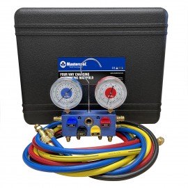 Mastercool 86536-G 4-Way Aluminum Manifold Gauge Set with protector guard, less coupler, R134a-