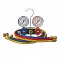 Mastercool 93661-MG 2-Way Aluminum Manifold Gauge Set with protector guard, metric, R134a, R404A, R407C, R22, and R507A-