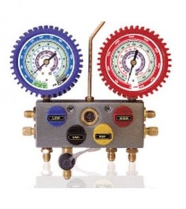 Mastercool 95496-A-G 4-Way Manifold Set with 4 x 96&amp;quot; nylon hose, shut-off valve and gauge guards-