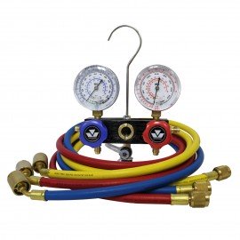 Mastercool 95772-G 2-Way Aluminum Manifold Set with 3 x 72&amp;quot; standard hose, 2-1/2&amp;quot; gauges and gauge guards-