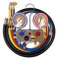 Mastercool 96372-G 4-Way Aluminum Manifold Gauge Set with 3 x 72&amp;quot; nylon barrier ball valve hoses and 1 x 3/8&amp;quot; SAE black vacuum hose-