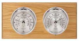 Maximum Catalina Two-Instrument Weather Station avec panneau en ch&amp;ecirc;ne, bo&amp;icirc;tier chrom&amp;eacute;, cadran argent&amp;eacute;-