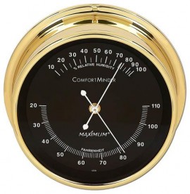 Maximum ComfortMinder CMB Indoor Temperature and Humidity Instrument, Brass Case and Black Dial-