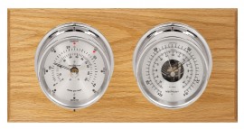 Maximum Hatteras 2S Two-Instrument Weather Station with oak panel, chrome case, silver dial-