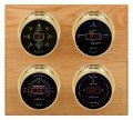 Maximum Marconi Four-Instrument Weather Station with oak panel, brass case, black dial-