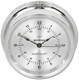 Maximum Meridian MEAC Quartz Clock, Chrome Case and Silver Dial-