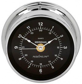 Maximum Meridian MEBC Quartz Clock, Chrome Case and Black Dial-