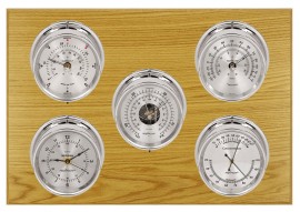 Maximum Professional 2S Five-Instrument Weather Station with oak panel, chrome case, silver dial-