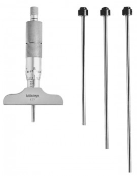 Mitutoyo 129-127 Series 129 Mechanical Depth Micrometer with four interchangeable rods, 0 to 4&amp;quot;, imperial-