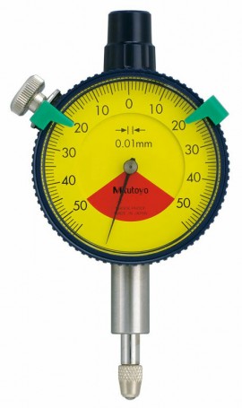 Mitutoyo 1929AB Series 1 Compact One Revolution Dial Indicator with flat back, 0 to 1 mm, metric-