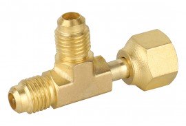 NAVAC F1022 &amp;frac14;&amp;quot; Access Tee Connector with depressor, &amp;frac14;&amp;quot; female SAE x &amp;frac14;&amp;quot; female SAE swivel, nut on run, 3-pack-