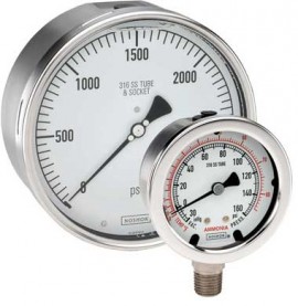 NOSHOK 25-400-15-psi Pressure Gauge, Dry/Fillable, 1/4&quot; NPT Bottom Connection, SS Case, 0 to 15 psi-
