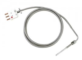 Omega RTD Series Extruder RTD Probe with bayonet fitting, Pt100, class A, 0.187 x 2" probe, 90° angle, 3-wire, 1/8" NPT, 60" cable, spade lugs-