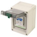 Omega EK002 Coffret &amp;eacute;lectrique, polycarbonate, disjoncteur 2/3 p&amp;ocirc;les, porte &amp;agrave; charni&amp;egrave;re, 130 x 94 x 93 mm-
