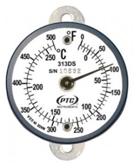 PTC Instruments 313DST1 Dual-Scale Tab Mount Thermometer, 0 to 500&amp;deg;F/-20 to 260&amp;deg;C-