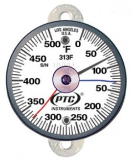 PTC Instruments 313FT1MM Thermom&amp;egrave;tre de surface &amp;agrave; montage par pattes avec aiguilles max-min, -17.78 &amp;agrave; 260&amp;deg;C-