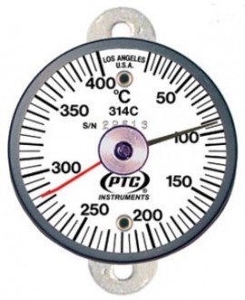 PTC Instruments 314CT1L Thermom&amp;egrave;tre de surface &amp;agrave; montage par pattes avec aiguille auxiliaire, 10 &amp;agrave; 400&amp;deg;C-