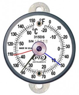 PTC Instruments 315DST1MM Dual-Scale Tab Mount Thermometer with max-min hands, 0 to 150&amp;deg;F/-20 to 65&amp;deg;C-