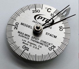 PTC Instruments 574CM Spot Check Thermometer with magnetic leaf spring and max-min hands, 10 to 260&amp;deg;C-
