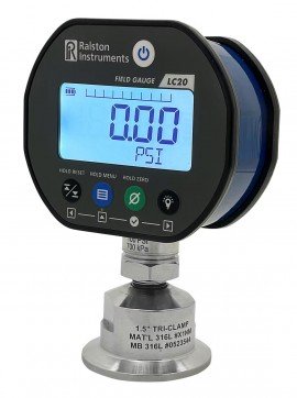 Ralston Field Gauge LC20 Jauge de pression sanitaire num&amp;eacute;rique, 5 psi, raccord inf&amp;eacute;rieur du joint m&amp;acirc;le &amp;agrave; membrane sanitaire &amp;agrave; trois brides de 1.5&amp;quot;-