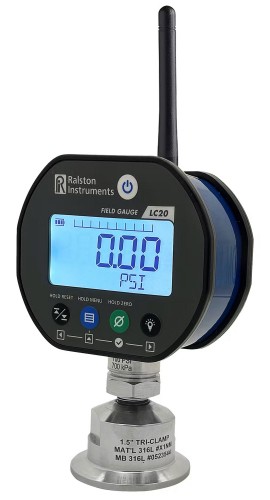 Ralston Field Gauge LC20 Digital Sanitary Pressure Gauge with Bluetooth, 5 psi, bottom connection-