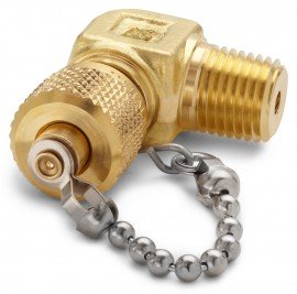 Ralston QTFT-2MBL Brass Connector with cap and chain, male 0.25&quot; NPT x male Quick-Test 90&amp;deg; elbow-