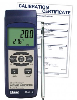 REED SD-4214 Hot Wire Thermo-Anemometer/Data Logger,-