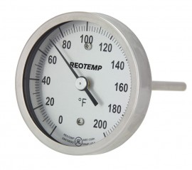 REOTEMP AA Back Connect Bimetal Thermometer, 0 to 200&amp;deg;F, 12&amp;quot; stem-