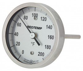 REOTEMP BB Back Connect Bimetal Thermometer, 5&amp;quot; dial, 0 to 150&amp;deg;F-