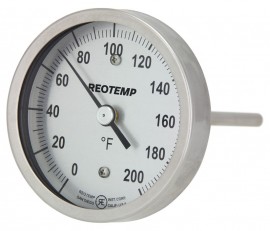 REOTEMP BB Back Connect Bimetal Thermometer, 5&amp;quot; dial, 20 to 240&amp;deg;F-