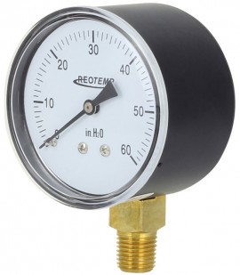 REOTEMP PC25 Manom&amp;egrave;tre basse pression &amp;agrave; usage g&amp;eacute;n&amp;eacute;ral avec montage inf&amp;eacute;rieur, cadran de 63.5 mm, 0 &amp;agrave; 200 inH<sub>2</sub>O-