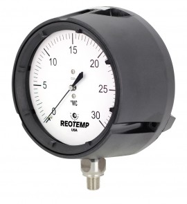 REOTEMP PC45 Low Pressure Capsule Gauge, 4.5&amp;quot; dial, 0 to 30 in H<sub>2</sub>O-