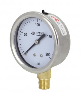 REOTEMP PG25 Industrial Stainless/Brass Gauge, 2.5&amp;quot;, -30/0/30 psi-