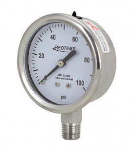 REOTEMP PM25 Industrial Stainless Steel Pressure Gauge, 2.5&amp;quot; dial, 0 to 100 psi/0 to 7 bar-