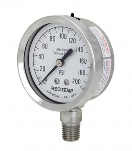 REOTEMP PR25 Manom&amp;egrave;tre robuste r&amp;eacute;parable en acier inoxydable avec lentille en plastique, cadran de 63.5 mm, 0 &amp;agrave; 600 psi-